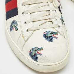 Gucci White Leather Wolf Print Ace Sneakers Size 44.5
