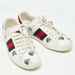 Gucci White Leather Wolf Print Ace Sneakers Size 44.5
