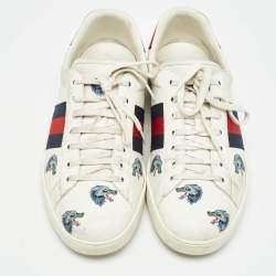 Gucci White Leather Wolf Print Ace Sneakers Size 44.5