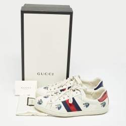 Gucci White Leather Wolf Print Ace Sneakers Size 44.5