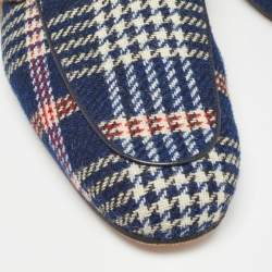Gucci Blue Plaid Print Tweed Fur Lined Princetown Flat Mules Size 43