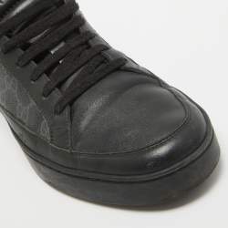 Gucci Black/Grey GG Canvas and Leather Low Top Sneakers Size 41.5