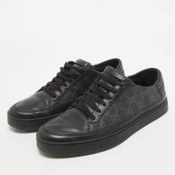 Gucci Black/Grey GG Canvas and Leather Low Top Sneakers Size 41.5