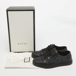 Gucci Black/Grey GG Canvas and Leather Low Top Sneakers Size 41.5