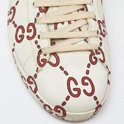 Pre Owned Gucci White GG Leather Ace Low Top Sneakers Size 42.5