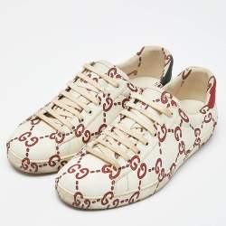 Pre Owned Gucci White GG Leather Ace Low Top Sneakers Size 42.5