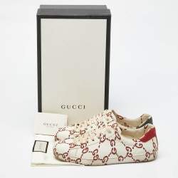 Pre Owned Gucci White GG Leather Ace Low Top Sneakers Size 42.5