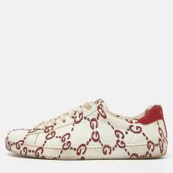 Pre Owned Gucci White GG Leather Ace Low Top Sneakers Size 42.5