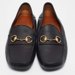Pre Owned Gucci Black Leather Horsebit Slip On Loafers Size 42