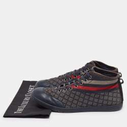 Gucci Navy Blue Leather and Diamante Web Print Nylon High Top Sneakers Size 42.5
