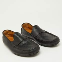 Gucci Black Microguccissima Leather Slip On Loafers Size 43