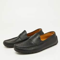 Gucci Black Microguccissima Leather Slip On Loafers Size 43