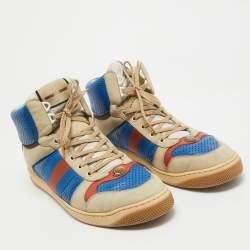 Gucci Multicolor Perforated Leather Screener GG High Top Sneakers Size 44.5