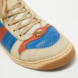 Gucci Multicolor Perforated Leather Screener GG High Top Sneakers Size 44.5