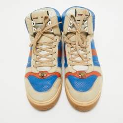 Gucci Multicolor Perforated Leather Screener GG High Top Sneakers Size 44.5