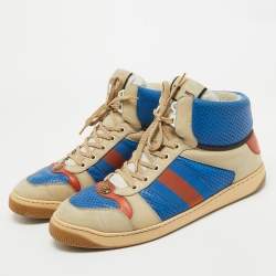 Gucci Multicolor Perforated Leather Screener GG High Top Sneakers Size 44.5
