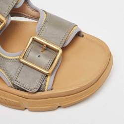 Gucci Grey Leather Ridgbuckled Platform Slides Size 45.5