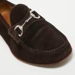 Pre Owned Gucci Suede Brown Suede Horsebit Slip On Loafers Size 41