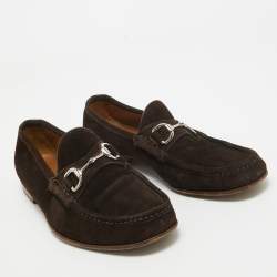 Pre Owned Gucci Suede Brown Suede Horsebit Slip On Loafers Size 41