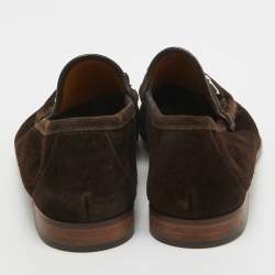 Pre Owned Gucci Suede Brown Suede Horsebit Slip On Loafers Size 41