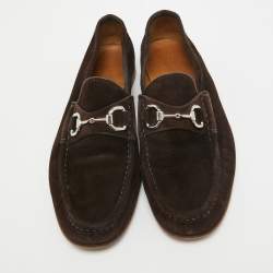 Pre Owned Gucci Suede Brown Suede Horsebit Slip On Loafers Size 41