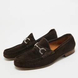 Pre Owned Gucci Suede Brown Suede Horsebit Slip On Loafers Size 41