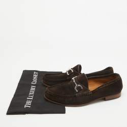 Pre Owned Gucci Suede Brown Suede Horsebit Slip On Loafers Size 41