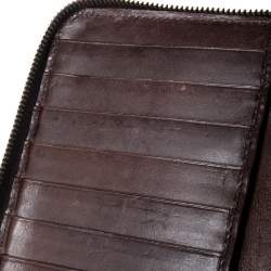 Pre Owned Gucci Dark Brown Leather Zip Around Wallet Organizer