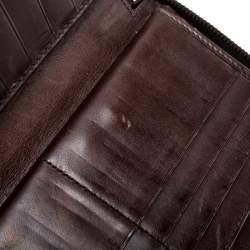Pre Owned Gucci Dark Brown Leather Zip Around Wallet Organizer