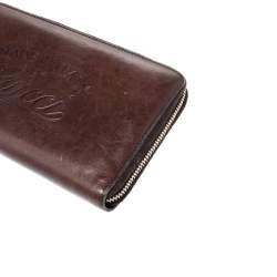 Pre Owned Gucci Dark Brown Leather Zip Around Wallet Organizer