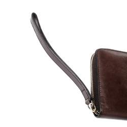 Pre Owned Gucci Dark Brown Leather Zip Around Wallet Organizer
