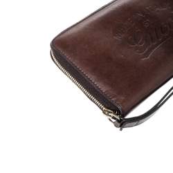 Pre Owned Gucci Dark Brown Leather Zip Around Wallet Organizer