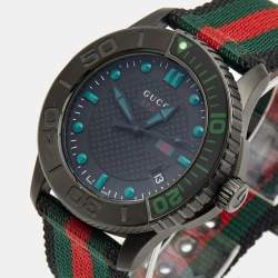 Gucci Black PVD Coated Stainless Steel Nylon G-Timeless YA126229 Men's Wristwatch 44 mm