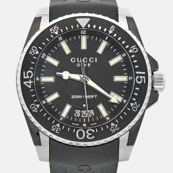 Gucci Black PVD Coated Stainless Steel Rubber Dive 136.2 Men's Wristwatch 45 mm