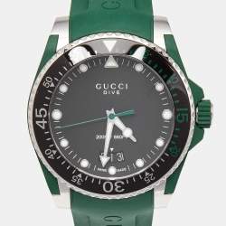 Pre Owned Gucci Black Stainless Green Rubber DIve YA136310 Men's  Wristwatch 40 mm
