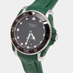 Pre Owned Gucci Black Stainless Green Rubber DIve YA136310 Men's  Wristwatch 40 mm