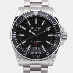Pre Owned Gucci Black Stainless Steel Dive YA136301 Men's Wristwatch 40 mm