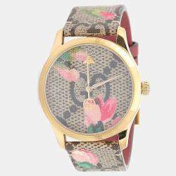 Pre Owned ساعة يد رجالية غوتشي جي-تايمليس 126.4 ستانلس ستيل بنية 38 ملم