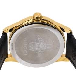 Pre Owned Gucci Turquoise Blue Gold Tone Stainless Steel Leather G-Timeless 126.4 Men's Wristwatch 38 mm