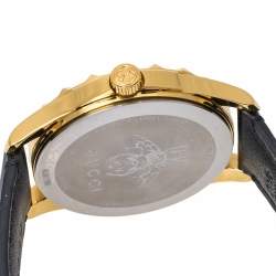 Pre Owned Gucci Turquoise Blue Gold Tone Stainless Steel Leather G-Timeless 126.4 Men's Wristwatch 38 mm