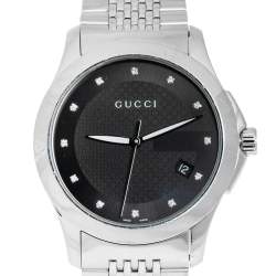 Gucci Black Stainless Steel Diamond G-Timeless 126.4 Men's Wristwatch 38 mm