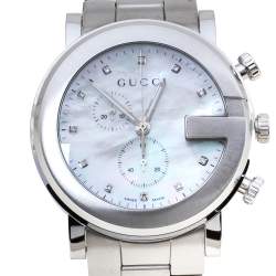 Pre Owned Gucci Mother of Pearl Stainless Steel Diamond G-Chrono 101M Women's Wristwatch 44 mm