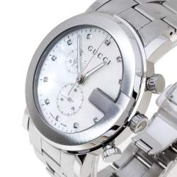 Pre Owned Gucci Mother of Pearl Stainless Steel Diamond G-Chrono 101M Women's Wristwatch 44 mm