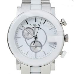 Pre Owned Gucci White Ceramic & Stainless Steel G Chrono 101M Men's Wristwatch 42 mm