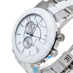 Pre Owned Gucci White Ceramic & Stainless Steel G Chrono 101M Men's Wristwatch 42 mm