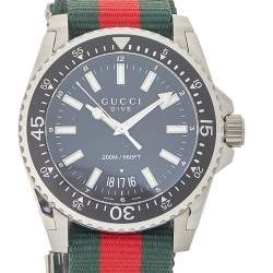 Pre Owned Gucci Black Stainless Steel & Nylon Dive YA136206 Men's Wristwatch 45 mm