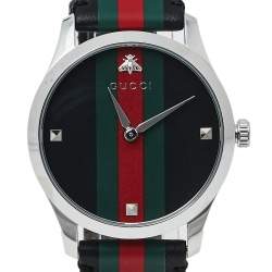 Gucci Green/Red Stainless Steel Leather 126.4 G-Timeless Automatic Men's Wristwatch 38 MM