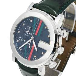 Pre Owned Gucci Grey Stainless Steel & Leather 101M G-Chrono Men's Wristwatch 44 mm