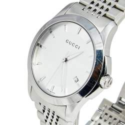 مملوكة مسبقًا ساعة يد رجالية غوتشي جي تايمليس 126.4 ستانلس ستيل فضية 38 مم