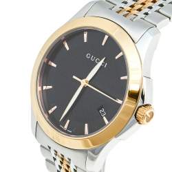 Gucci Black Two Tone Stainless Steel G-Timeless 126.4 Men's Wristwatch 38 mm
